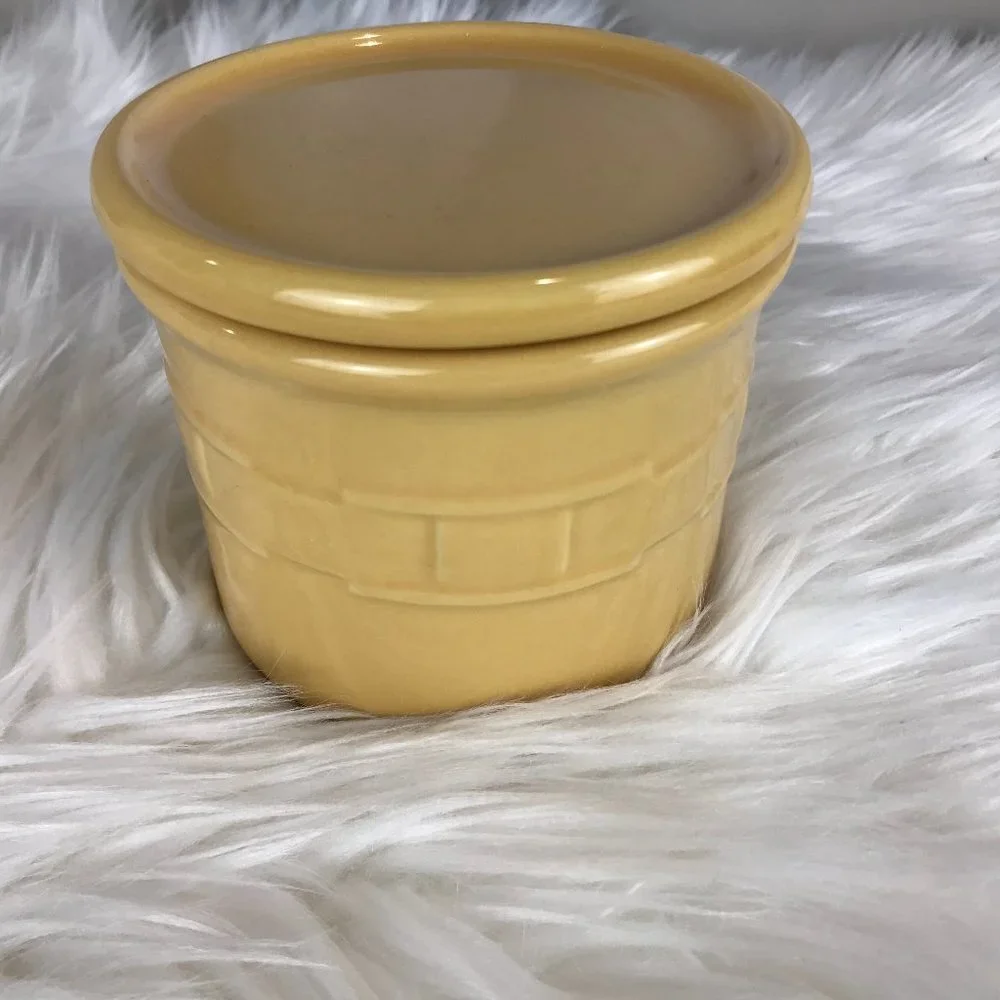 Longaberger small yellow ceramic canister w/lid